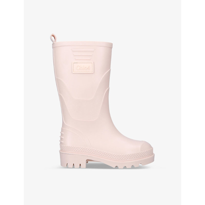 Shop Chloé Logo Mid-rise Rubber Wellington Boots 6-9 Years In Pale Pink