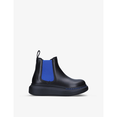 Shop Alexander Mcqueen Hybrid Leather Chelsea Boots 6-8 Years In Blk/blue