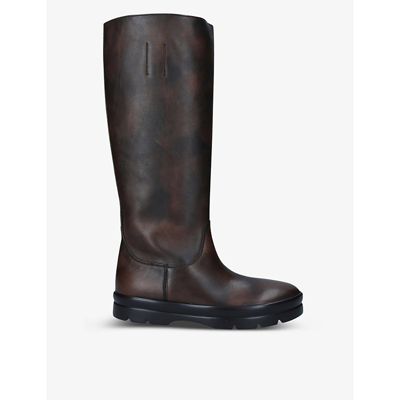 Shop The Row Billie Tread-sole Leather Knee-length Boots In Dark Brown