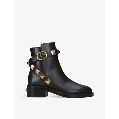 Shop Valentino Roman Stud 30 Leather Ankle Boots In Dark Brown