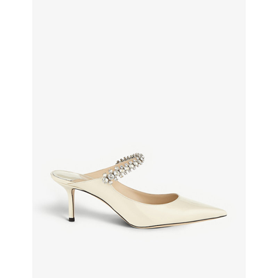 Shop Jimmy Choo Bing 65 Crystal-embellished Patent-leather Heeled Mules In Linen