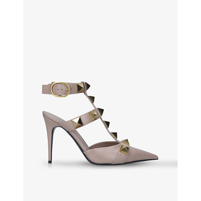 Shop Valentino Rockstud 100 Stud-embellished Leather Courts In Blush