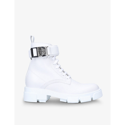 Shop Givenchy Terra Logo-buckled Leather Combat Boots In White
