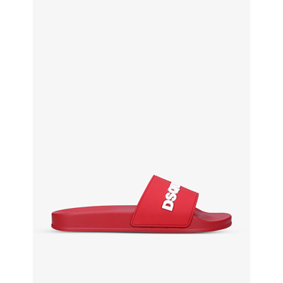 Shop Dsquared2 Logo-embossed Round-toe Rubber Slides In Red
