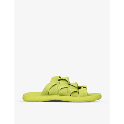 Shop Bottega Veneta Men's Lime Intrecciato Woven Sliders