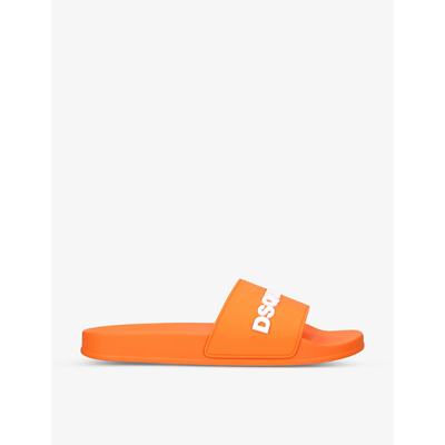 Shop Dsquared2 Logo-embossed Round-toe Rubber Slides In Orange