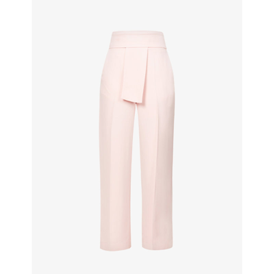 Shop Lanvin Tie-waist High-rise Wide Crepe Trousers In Pink