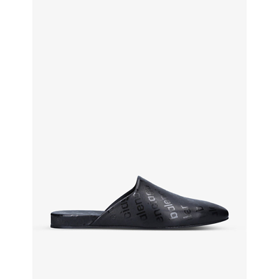 Shop Balenciaga Cosy Brand-print Leather Mules In Black