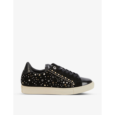 Shop Zadig & Voltaire Zv1747 Jewel-embellished Leather Trainers In Noir