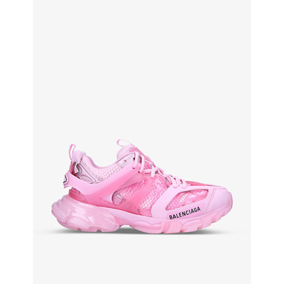 Shop Balenciaga Women's Track Clear Sole Panelled Mesh, Nylon And Woven Trainers In Pink