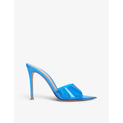 Shop Gianvito Rossi Elle Leather And Pvc Heeled Mules In Turquoise
