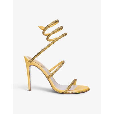 Shop René Caovilla Rene Caovilla Women's Yellow Cleo Crystal-embellished Leather Heeled Sandals
