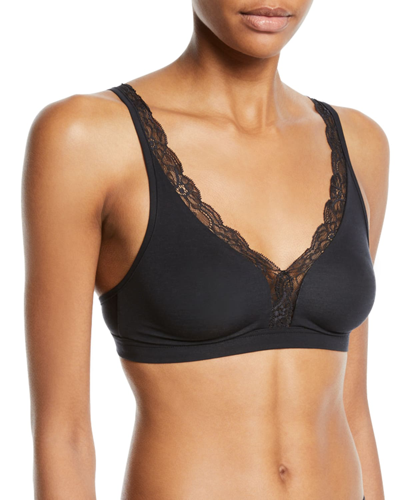 Shop Hanro Cotton Lace Wire-free Soft Cup Bra In Blue Moon