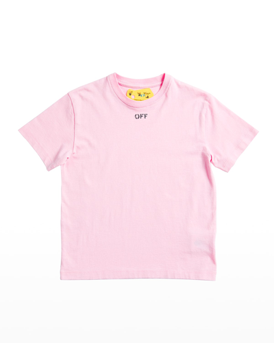Shop Off-white Girl's Stamped Logo T-shirt In Pinkblack
