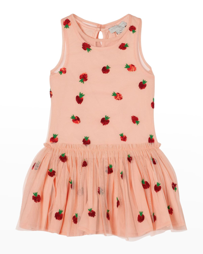 Shop Stella Mccartney Girl's Sequined Strawberry Tulle Dress In 507ro Pink Red