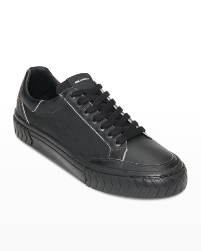Shop Karl Lagerfeld Men's Kl Logo Leather Low-top Sneakers In Black