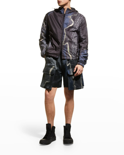 Shop Fendi Men's Ff Earth Reversible Wind-resistant Jacket In Moonlight