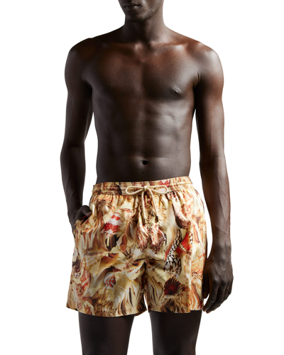 Shop Agnona Men's Graphic Seashell Print Swimming Shorts In Mayo