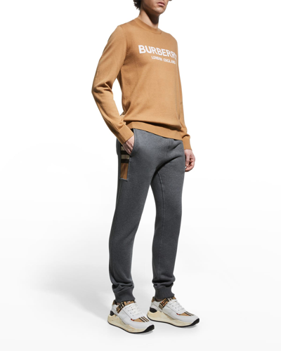 Shop Burberry Men's Fennell Logo Intarsia Sweater In Camel