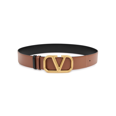 Shop Valentino Garavani Vlogo Reversible Leather Belt In Brown