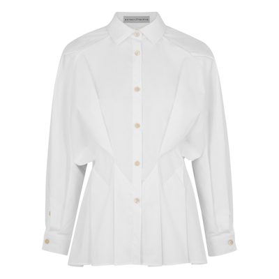 Shop Palmer Harding Sunda White Pleated Stretch-cotton Shirt