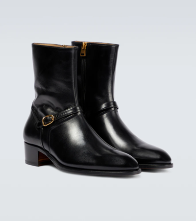 Shop Tom Ford Smooth Leather Ankle Boots In Black