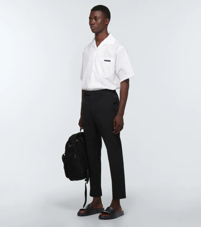 Prada Logo Rubber Slides In Nero