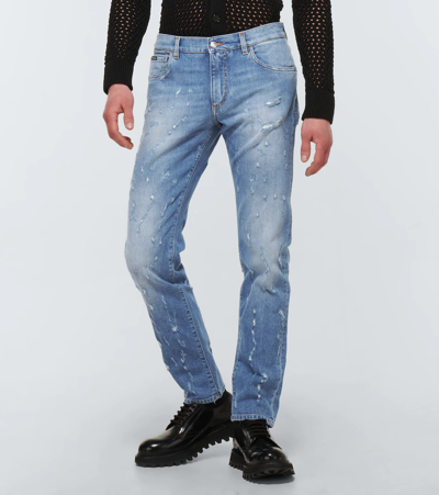 Shop Dolce & Gabbana Distressed Straight-leg Jeans In Combined Colour
