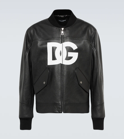 Shop Dolce & Gabbana Dg Leather Bomber Jacket In Black