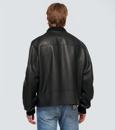 Shop Dolce & Gabbana Dg Leather Bomber Jacket In Black
