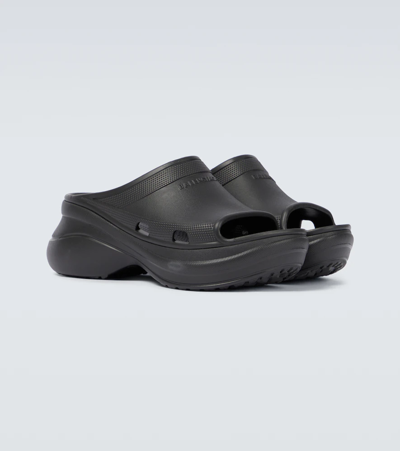 Shop Balenciaga Pool Crocs Rubber Sandals In Black