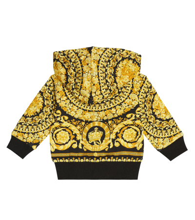 Shop Versace Baby Barocco Printed Cotton Hoodie In Nero+oro