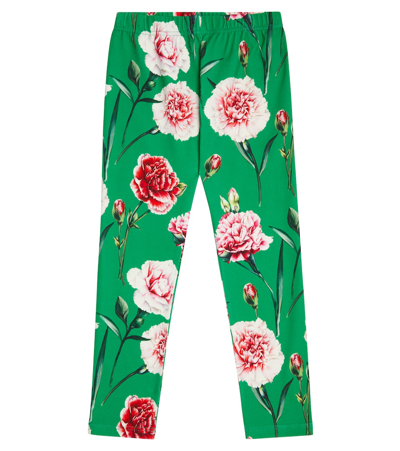Shop Dolce & Gabbana Floral Cotton-blend Leggings In Garofani Fdo Verde