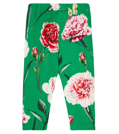 Shop Dolce & Gabbana Baby Floral Cotton-blend Leggings In Garofani Fdo Verde