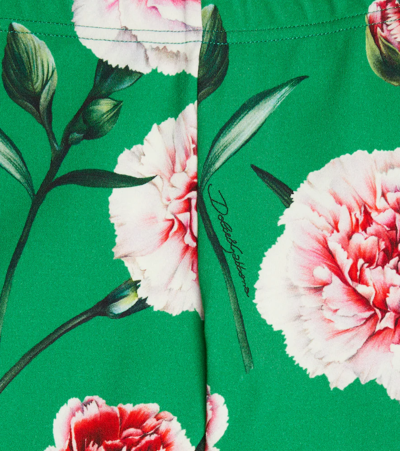Shop Dolce & Gabbana Baby Floral Cotton-blend Leggings In Garofani Fdo Verde