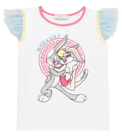 Monnalisa Printed Cotton-blend Jersey T-shirt In Bianco