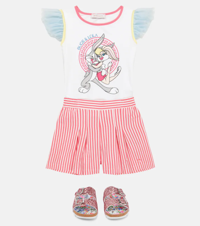 Monnalisa Printed Cotton-blend Jersey T-shirt In Bianco