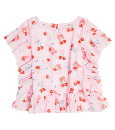 Monnalisa Baby Ruffled Cotton Muslin Kaftan In Rosa+rosso