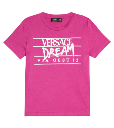 Shop Versace Logo Cotton T-shirt In Cerise+bianco