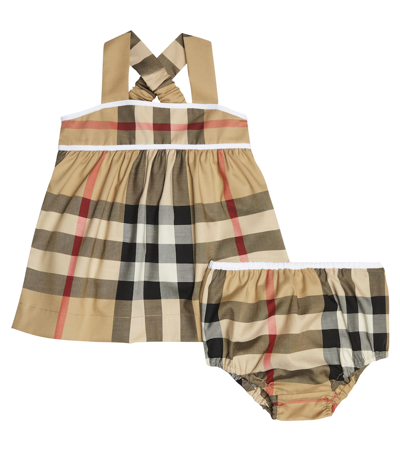 Shop Burberry Baby Checked Dress And Bloomers Set In Archive Beige Ip Chk