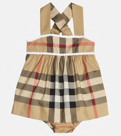 Shop Burberry Baby Checked Dress And Bloomers Set In Archive Beige Ip Chk