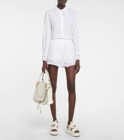 Shop Chloé Broderie Anglaise Cotton Shorts In White