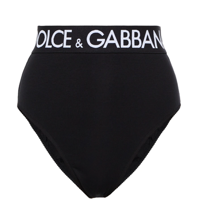 Shop Dolce & Gabbana High-rise Cotton-blend Briefs In Black