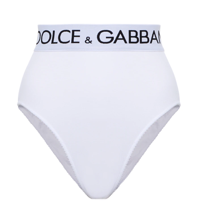 Shop Dolce & Gabbana High-rise Cotton-blend Briefs In Optical White