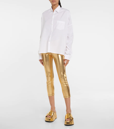 Shop Junya Watanabe Mid-rise Metallic Pants In Gold