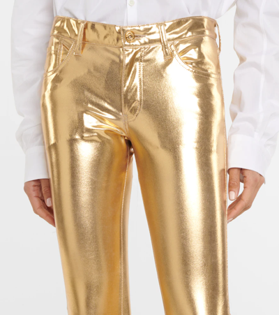 Shop Junya Watanabe Mid-rise Metallic Pants In Gold