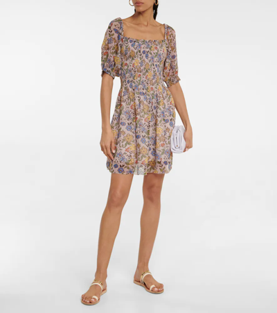 Shop Velvet Estelle Floral Crêpe Minidress In Buttercup