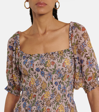 Velvet Estelle Floral Crêpe Minidress In Buttercup