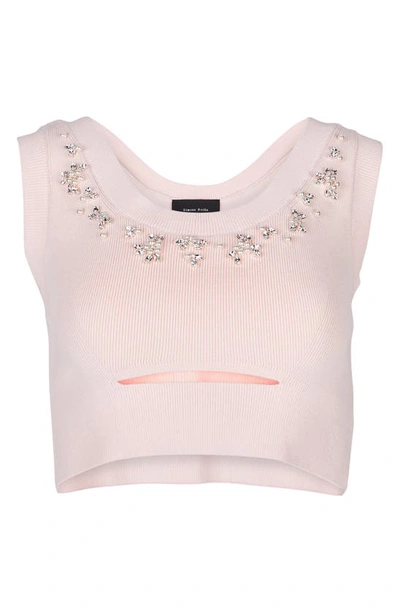 Shop Simone Rocha Beaded Cutout Scoop Neck Tank In Pale Pink/ Pearl/ Clear