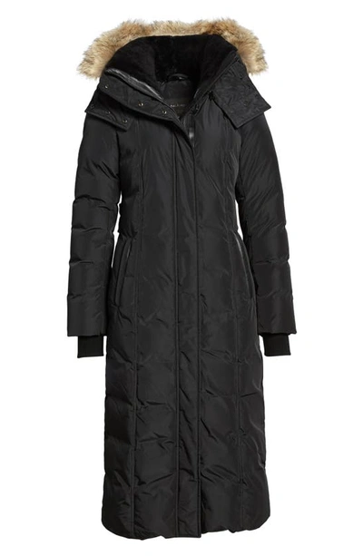 Shop Mackage Long Down Coat With Genuine Coyote Fur & Shearling Trim In Black